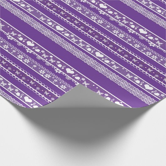 Witte kant Romantische kant Decor Elegant Paarse Cadeaupapier (Hoek)