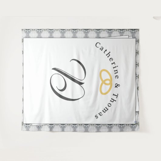 Witte Kant & Roos bladeren bruiloft Wandkleed (Voorkant (horizontaal))