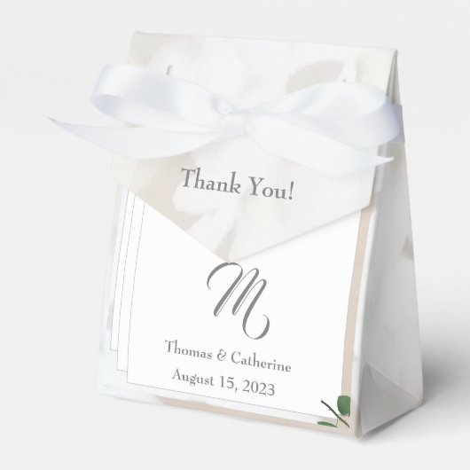 Witte Kant & Roos bladeren Monogram Bedankdoosjes (Voorkant Zijde)