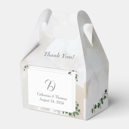 Witte Kant & Roos bladeren Monogram Bedankdoosjes (Voorkant Zijde)