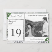 Witte Kant & Roos bladeren Save The Date Kaart (Voorkant)