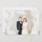 Witte Kant & Roos bladeren Save The Date Kaart (Achterkant)