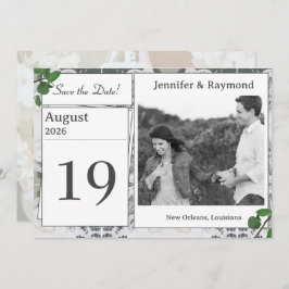 Witte Kant & Roos bladeren Save The Date Kaart