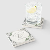 Witte Kant & Roos bladeren Stone Onderzetter (Zijkant)