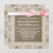 Witte kant roze boog & jute bruiloft uitnodigingen (Voorkant / Achterkant)