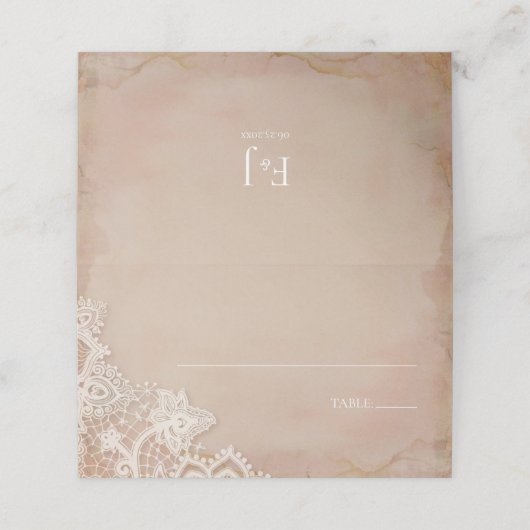  Witte Kant Roze bruiloft Plaatskaartje (Buitenkant ongevouwen)