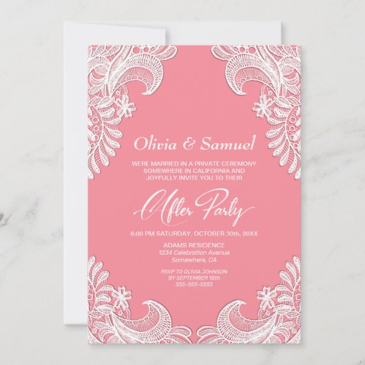 Witte Kant Roze Custom Foto na bruiloft Kaart (Voorkant)