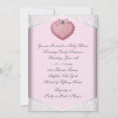 Witte kant Roze Hart Roze Wit Baby Meisje Douche Kaart (Achterkant)