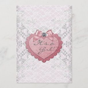 Witte kant Roze Hart Roze Wit Baby Meisje Douche Kaart