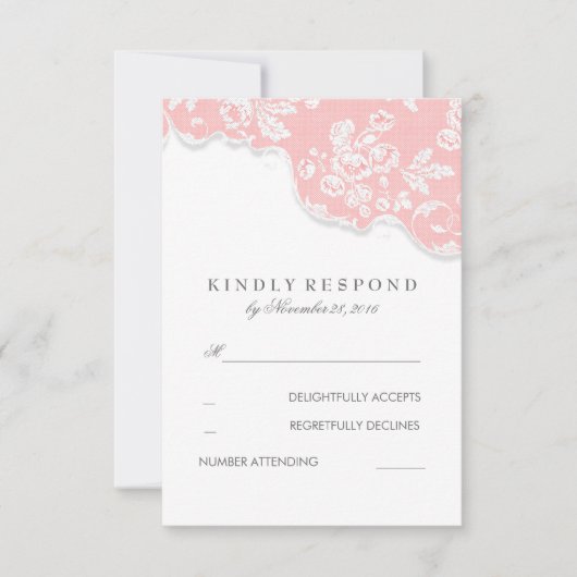 Witte Kant Roze Huwelijk RSVP (Voorkant)