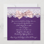 Witte kant Roze lint Meisje Paarse Baby shower Kaart (Achterkant)