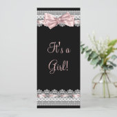 Witte kant Roze lint Roze en zwart Baby shower Kaart (Staand voorkant)