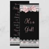 Witte kant Roze lint Roze en zwart Baby shower Kaart (Voorkant / Achterkant)