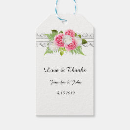 Witte Kant Roze Pioenrozen Favor Gift Label Cadeaulabel