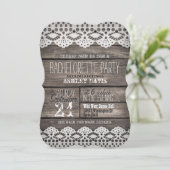 Witte kant; Rustiek Bruin Hout Bachelorette Party Kaart (Staand voorkant)