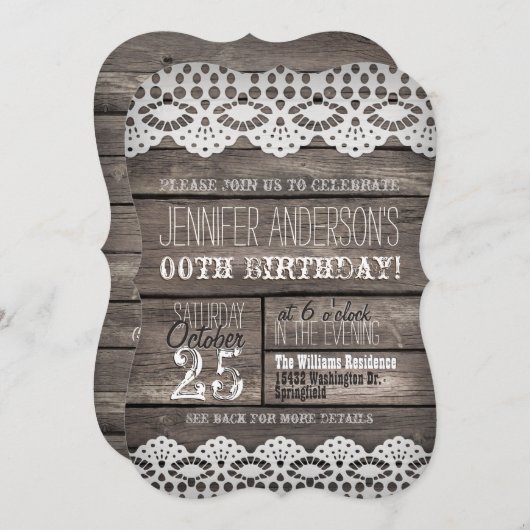 Witte kant & Rustiek Bruin Hout Volwassen Tiener V Kaart (Voorkant / Achterkant)