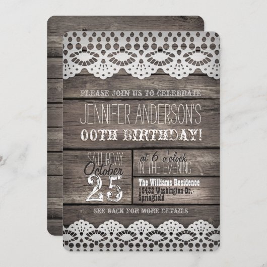 Witte kant, rustiek bruin hout volwassen tiener ve kaart (Voorkant / Achterkant)