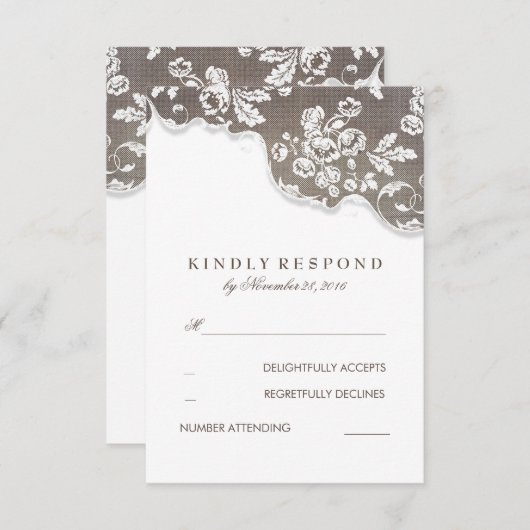  Witte Kant Rustieke bruiloft RSVP (Voorkant / Achterkant)