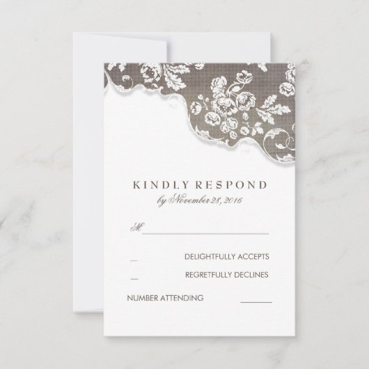  Witte Kant Rustieke bruiloft RSVP Kaartje (Voorkant)