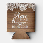 Witte Kant Rustieke Schuur Houten Monogram Bruilof Blikjeskoeler (Voorkant)