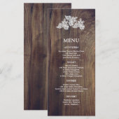 Witte Kant | Schuur Hout Bruiloft Menu Kaart (Voorkant / Achterkant)