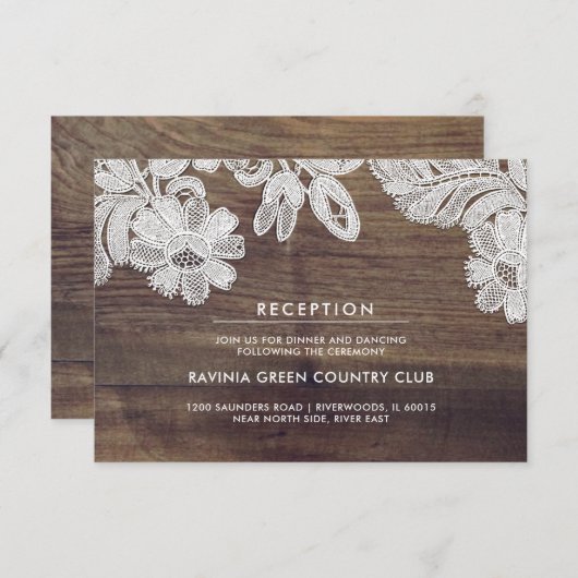 Witte Kant | Schuur Hout Bruiloft Receptie Kaart (Voorkant / Achterkant)
