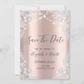 Witte kant,Sliert Lichtjes Roze Goud Bewaar De Dat Save The Date (Voorkant)
