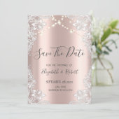 Witte kant,Sliert Lichtjes Roze Goud Bewaar De Dat Save The Date (Staand voorkant)