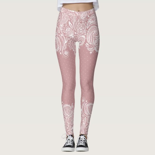 Witte kant & Stippen Girly Design Leggings (Voorkant)