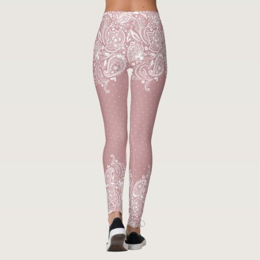 Witte kant & Stippen Girly Design Leggings (Achterkant)