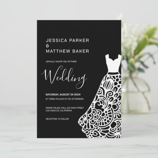 Witte Kant Trouwjurk Bruiloft Kaart (Staand voorkant)