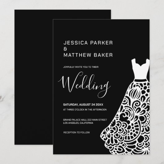 Witte Kant Trouwjurk Bruiloft Kaart (Voorkant / Achterkant)