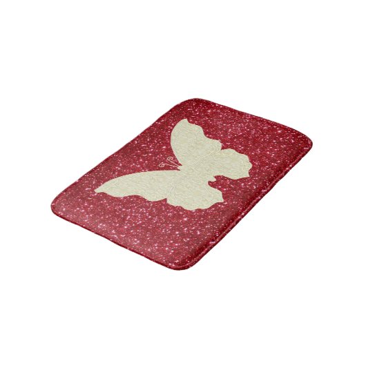 Witte kant vlinder op rode glitter badmat (Gekanteld)