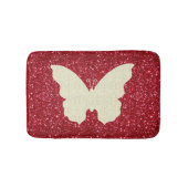 Witte kant vlinder op rode glitter badmat (Voorkant)
