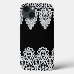 Witte kant vormt een delicate grens tegen zwart Case-Mate iPhone case
