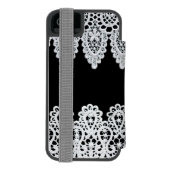 Witte kant vormt een delicate grens tegen zwart incipio iPhone portemonnee hoesje (Agenda Achterkant)