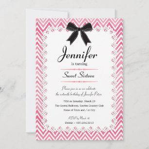 Witte kant Waterverf Chevron Roze Zwart Sweet 16 Kaart