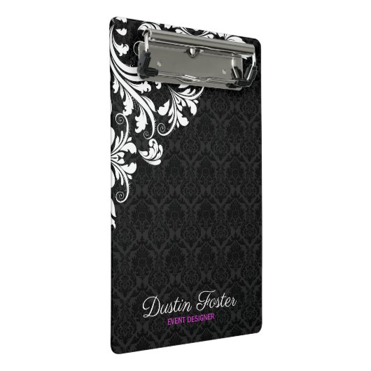 Witte Kant Zwart Damasks Mini Klembord (Schuin)