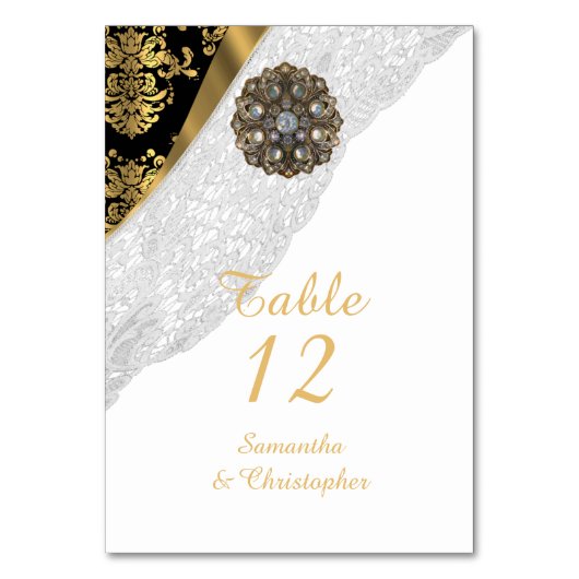 Witte kant zwart en gouden  damtbruiloft kaart (Achterkant)