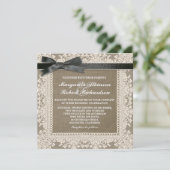 Witte kant zwarte boog & jute bruiloft uitnodiging (Staand voorkant)