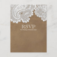 Witte Kanten & Bruine Rustieke Elegante Trouw-RSVP