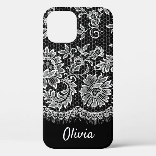Witte Kanten Franje Op Zwarte Case-Mate iPhone Hoe Case (Achterkant)