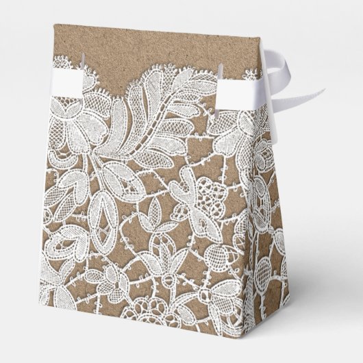 Witte Kanten | Kraft Papier Bruiloft Favoriet Doze Bedankdoosjes (Achterkant)