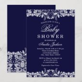 Witte kanten marine jongens baby shower uitnodigin kaart (Voorkant / Achterkant)