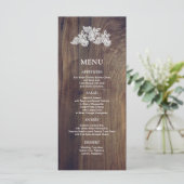 Witte Kanten | Schuur Hout Bruiloft Menu Kaart (Staand voorkant)