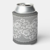 Witte kanten stof, grijze achtergrond textuur. blikjeskoeler (Blikje Achterkant)