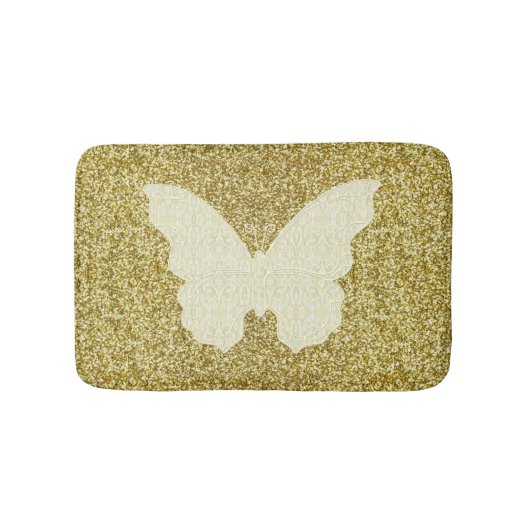 Witte kanten vlinder op gouden glitter badmat (Voorkant)