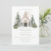 Witte Kapel in de Sneeuw Pines Bruiloft Kaart (Staand voorkant)