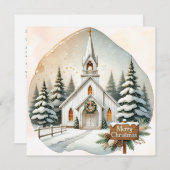 Witte kapel op het platteland | nachtkerststal feestdagenkaart (Voorkant / Achterkant)