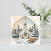 Witte kapel op het platteland | nachtkerststal feestdagenkaart (Staand voorkant)